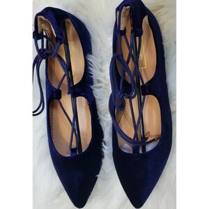 Yoki Womens Ballet Flats Lace-up Ankle Wrap Navy Blue Velvet Size 7.5